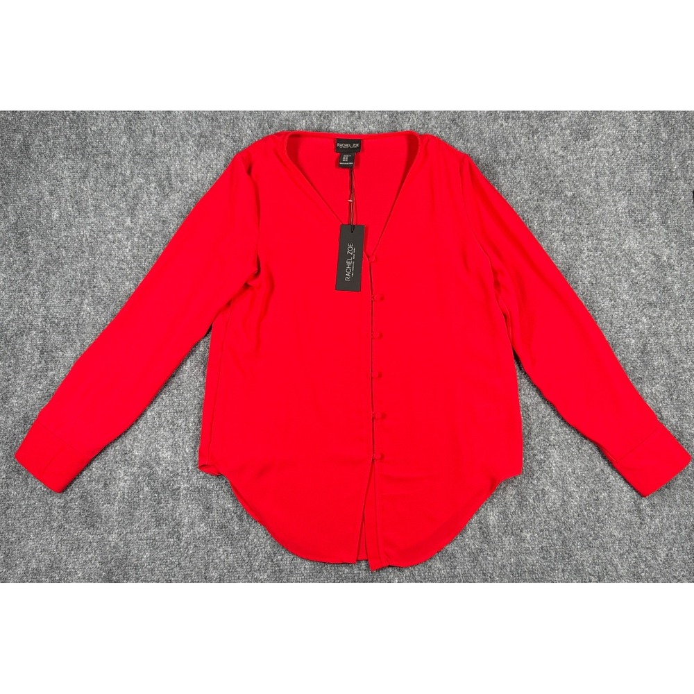 Rachel‎ Zoe Womens Red V-Neck Button Front Long Sleeve Blouse Top Size XS NEW